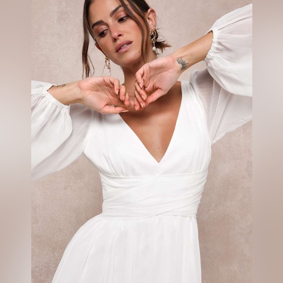 NWT Lulus Enchant My Love White V-Neck Long Sleeve Maxi Dress Size XL - Picture 4 of 9